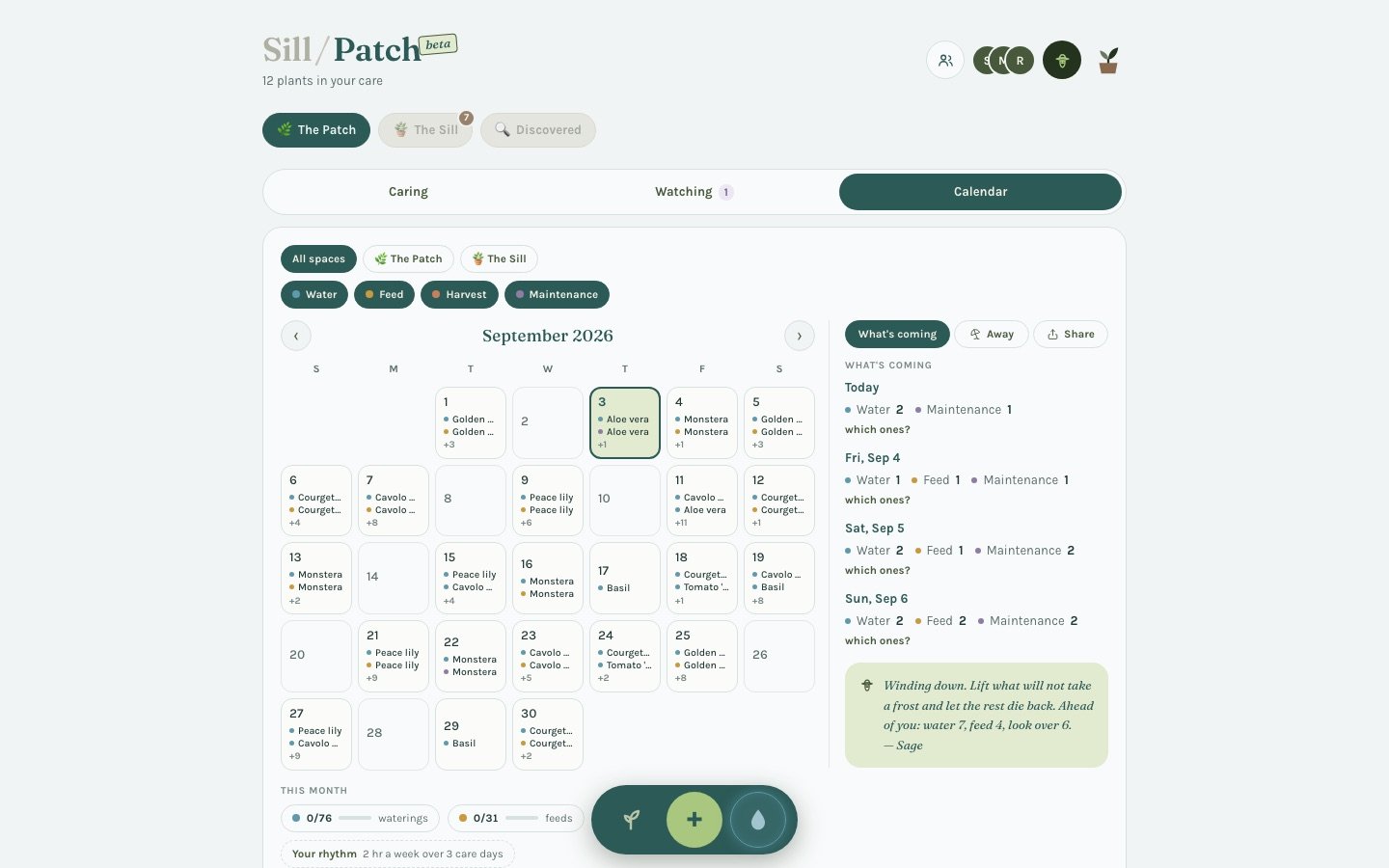The calendar at desktop width, every space on one month