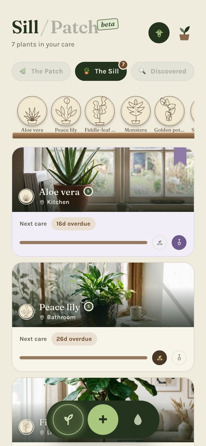 The Sill — indoor plants and when each is next due